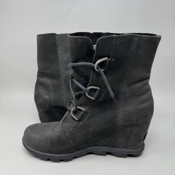 Sorel Joan of Arctic Wedge II Ankle Boots Womens 10 Black Leather Booties - Picture 2 of 9